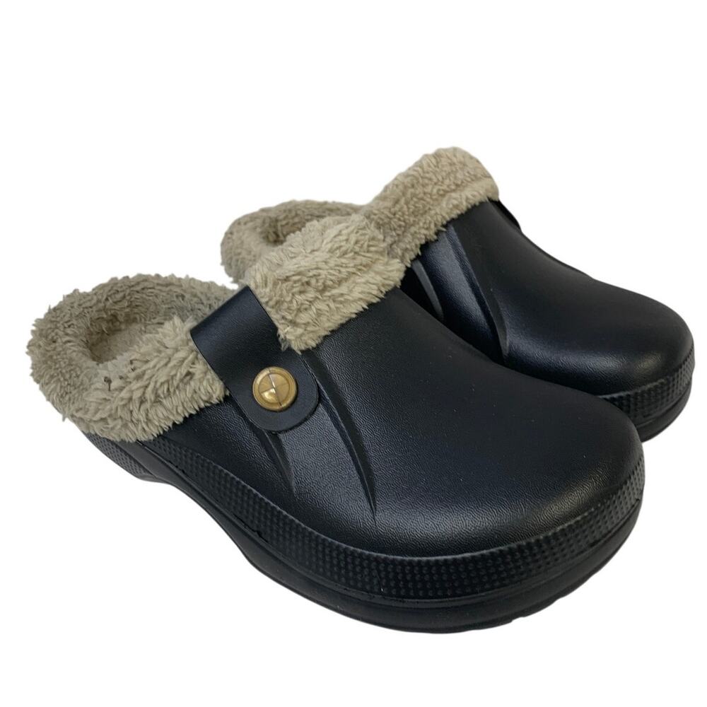 Beslip Womens Size 9 Black Clogs Fur Lined Round Closed Toe Slip On Shoes